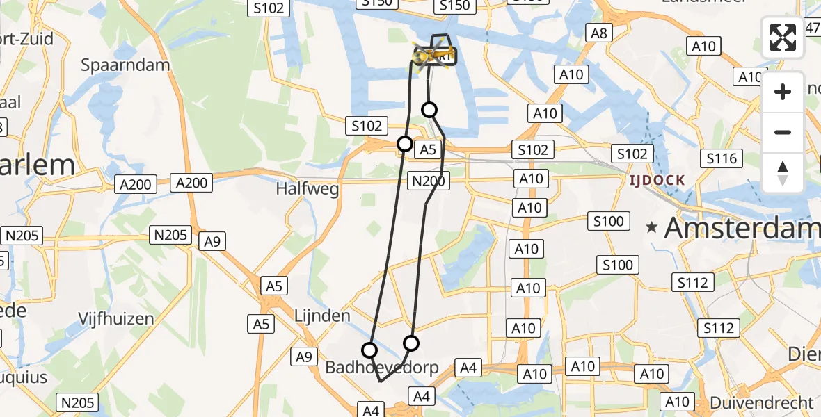 Vluchtroute Traumahelikopter Amsterdam Heliport - Amsterdam Heliport, 15 december 2023, 14:45