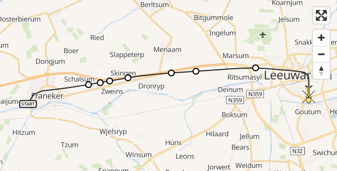 Routekaart van de vlucht: Lifeliner 4 naar Leeuwarden