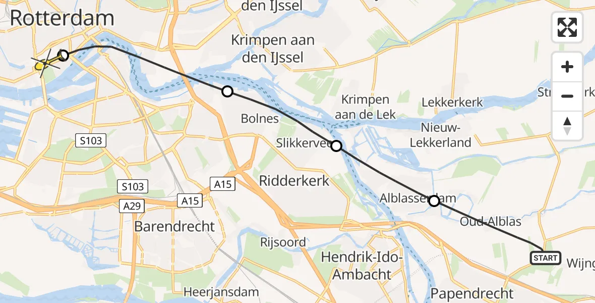 Routekaart van de vlucht: Lifeliner 2 naar Erasmus MC