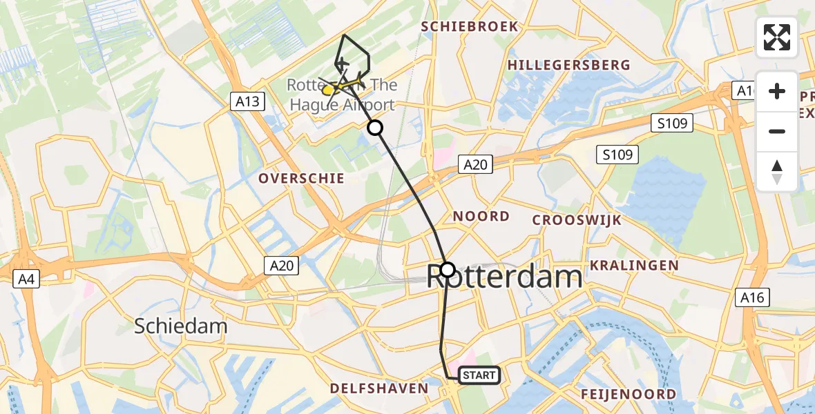 Routekaart van de vlucht: Lifeliner 2 naar Rotterdam The Hague Airport