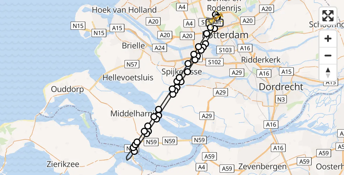Vluchtroute Traumahelikopter Rotterdam The Hague Airport - Rotterdam The Hague Airport, 15 december 2023, 17:24