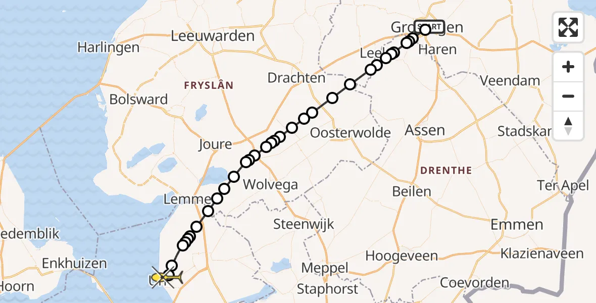 Routekaart van de vlucht: Lifeliner 1 naar Urk