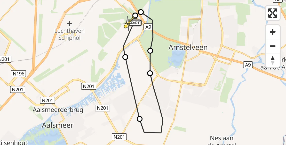 Routekaart van de vlucht: Politieheli naar Schiphol