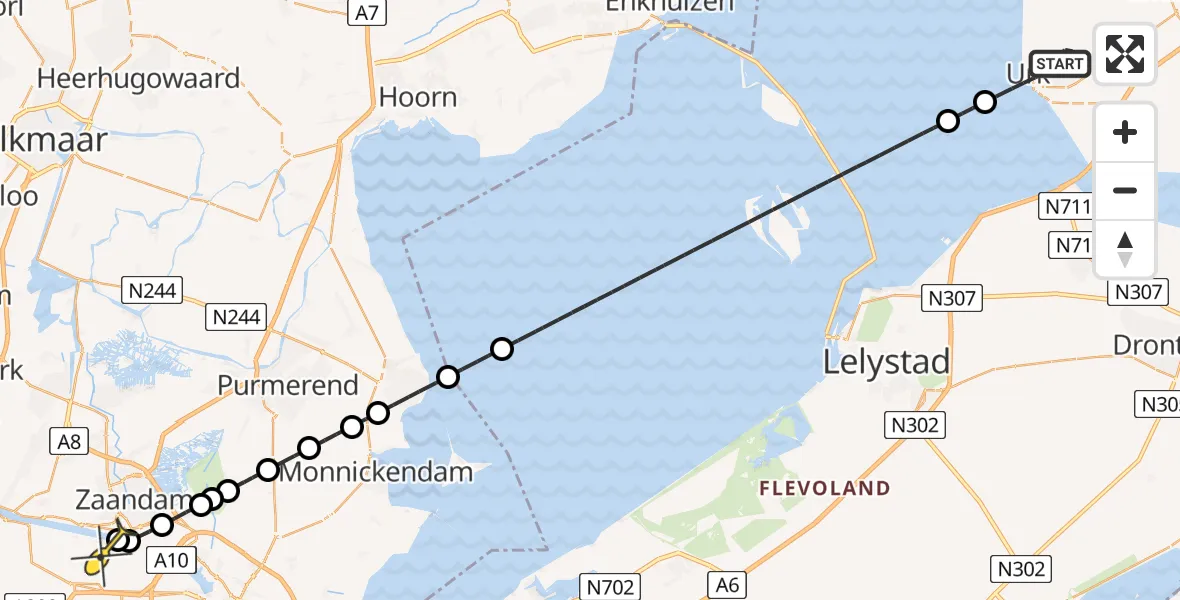 Routekaart van de vlucht: Lifeliner 1 naar Amsterdam Heliport