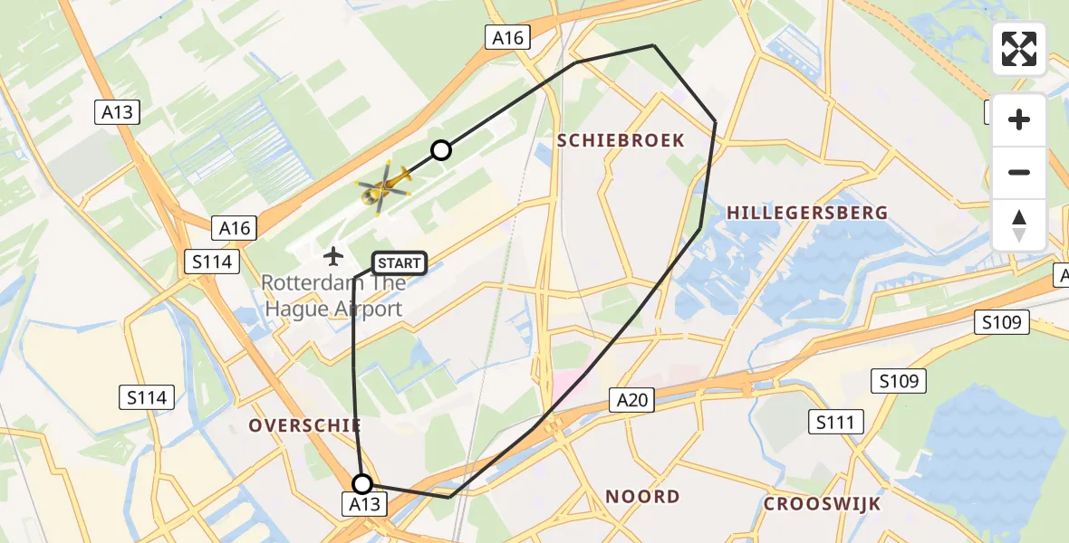 Vluchtroute Traumahelikopter Rotterdam The Hague Airport - Rotterdam The Hague Airport, 15 december 2023, 18:49
