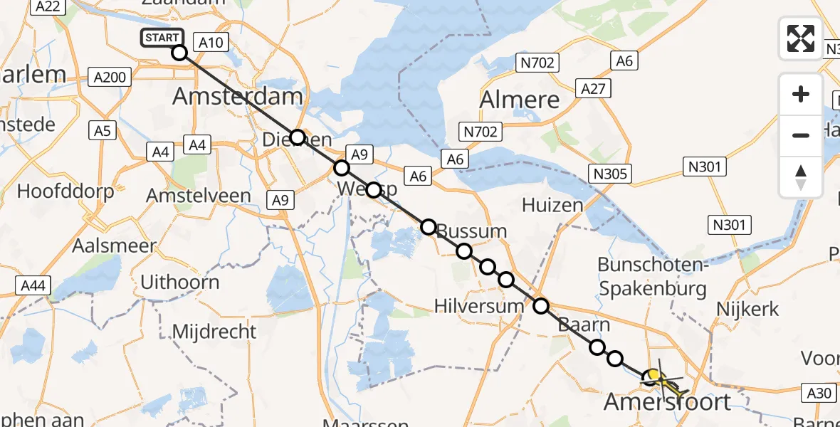 Routekaart van de vlucht: Lifeliner 1 naar Amersfoort