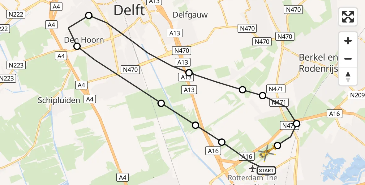 Vluchtroute Traumahelikopter Rotterdam The Hague Airport - Rotterdam The Hague Airport, 15 december 2023, 20:32