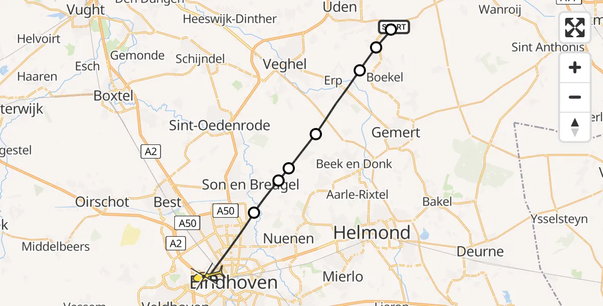 Routekaart van de vlucht: Lifeliner 3 naar Eindhoven