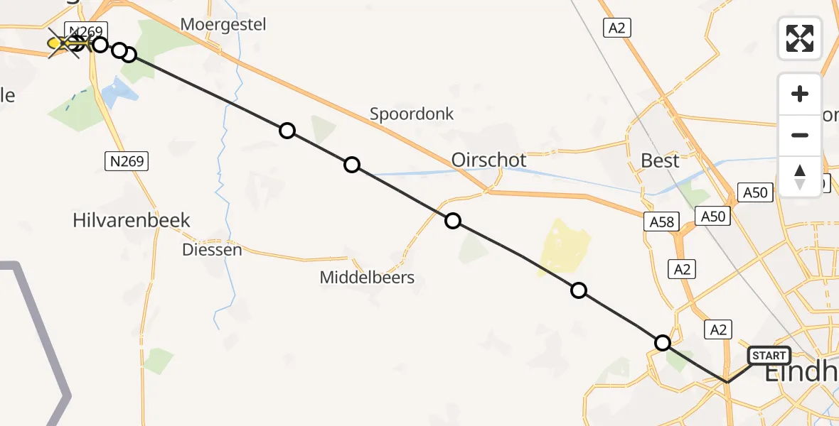 Routekaart van de vlucht: Lifeliner 3 naar Tilburg