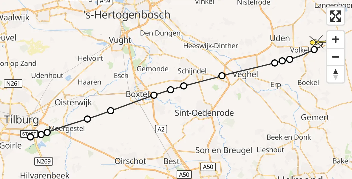 Routekaart van de vlucht: Lifeliner 3 naar Vliegbasis Volkel