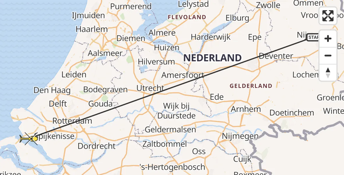 Routekaart van de vlucht: Traumahelikopter naar Hellevoetsluis