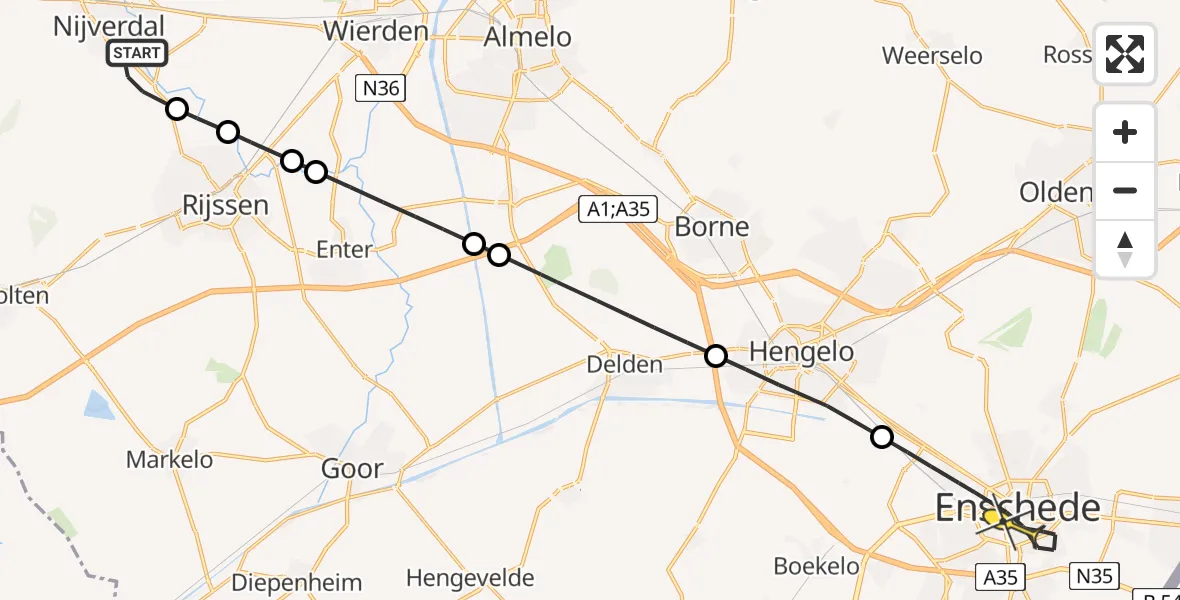 Routekaart van de vlucht: Lifeliner 4 naar Enschede