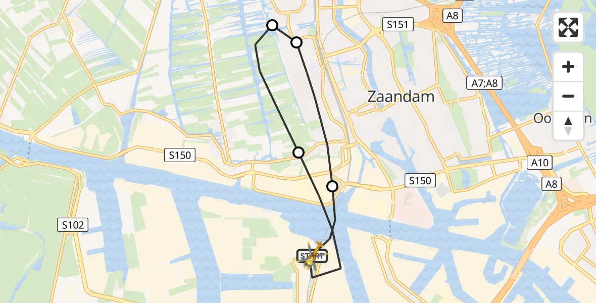 Vluchtroute Traumahelikopter Amsterdam Heliport - Amsterdam Heliport, 15 december 2023, 23:45