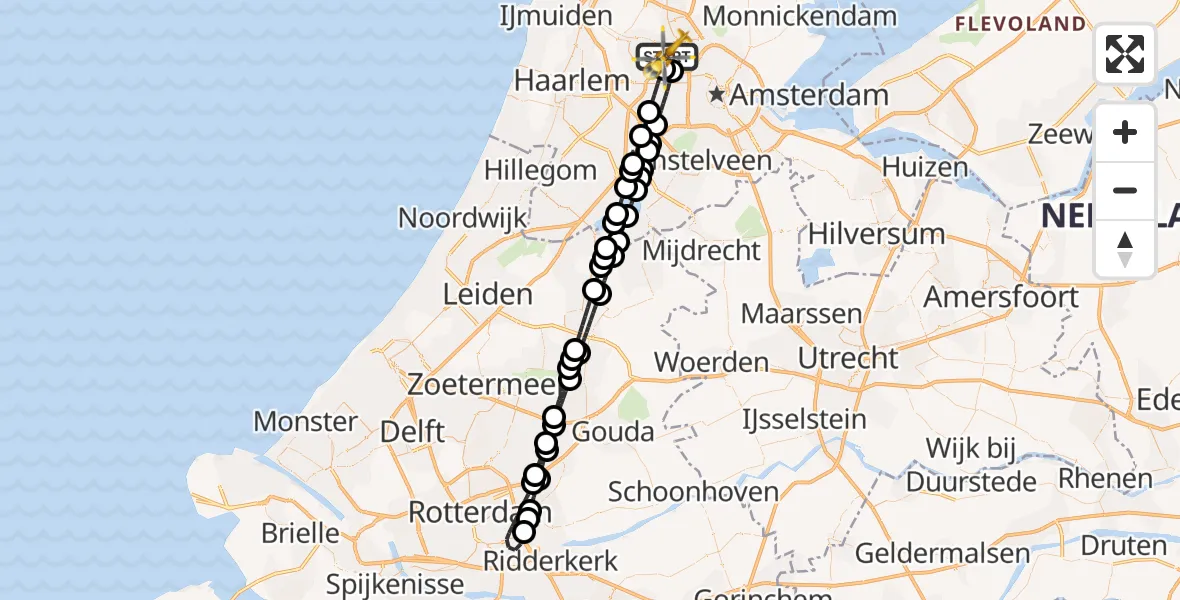 Vluchtroute Traumahelikopter Amsterdam Heliport - Amsterdam Heliport, 16 december 2023, 01:41