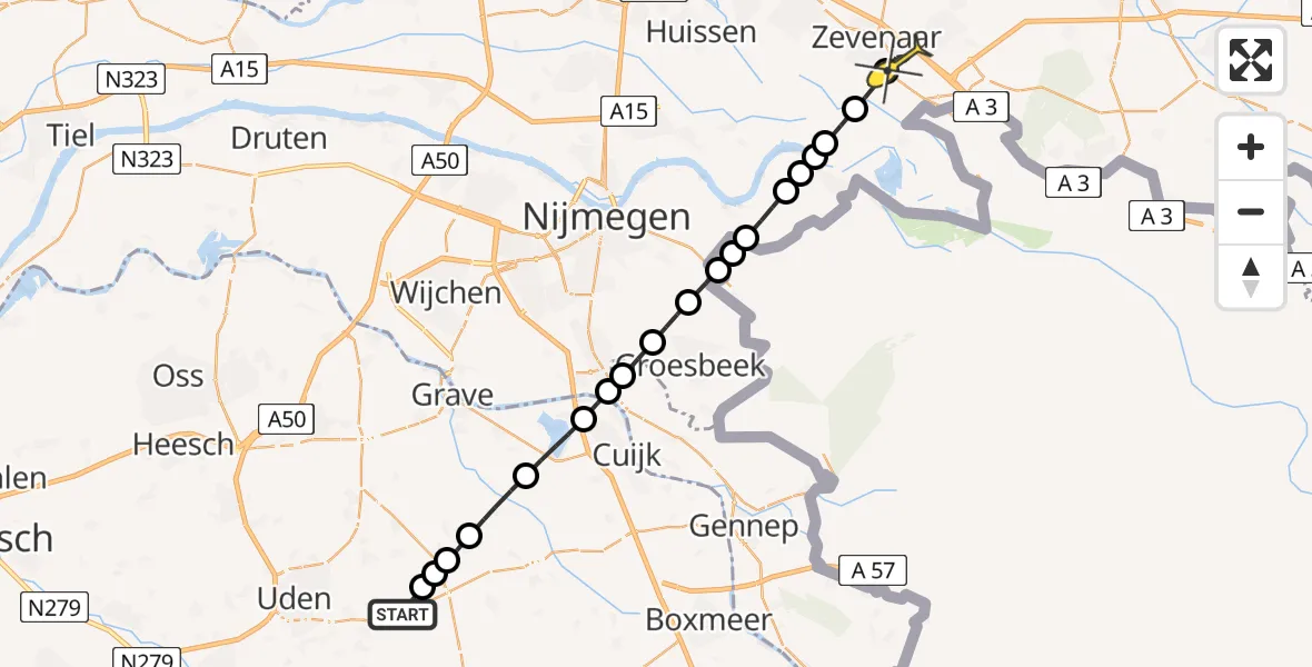 Routekaart van de vlucht: Lifeliner 3 naar Zevenaar