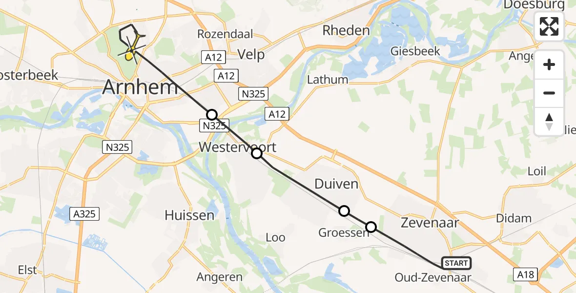 Routekaart van de vlucht: Lifeliner 3 naar Arnhem