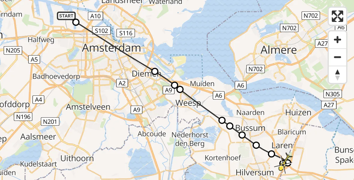 Routekaart van de vlucht: Lifeliner 1 naar Laren