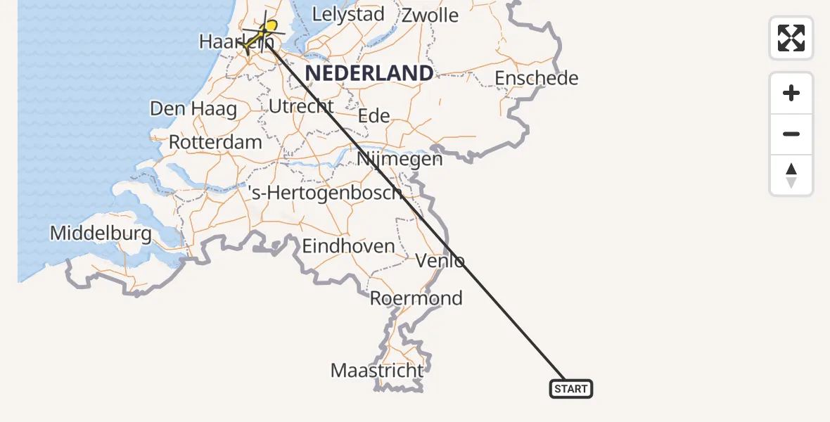 Routekaart van de vlucht: Ambulanceheli naar Amsterdam Heliport