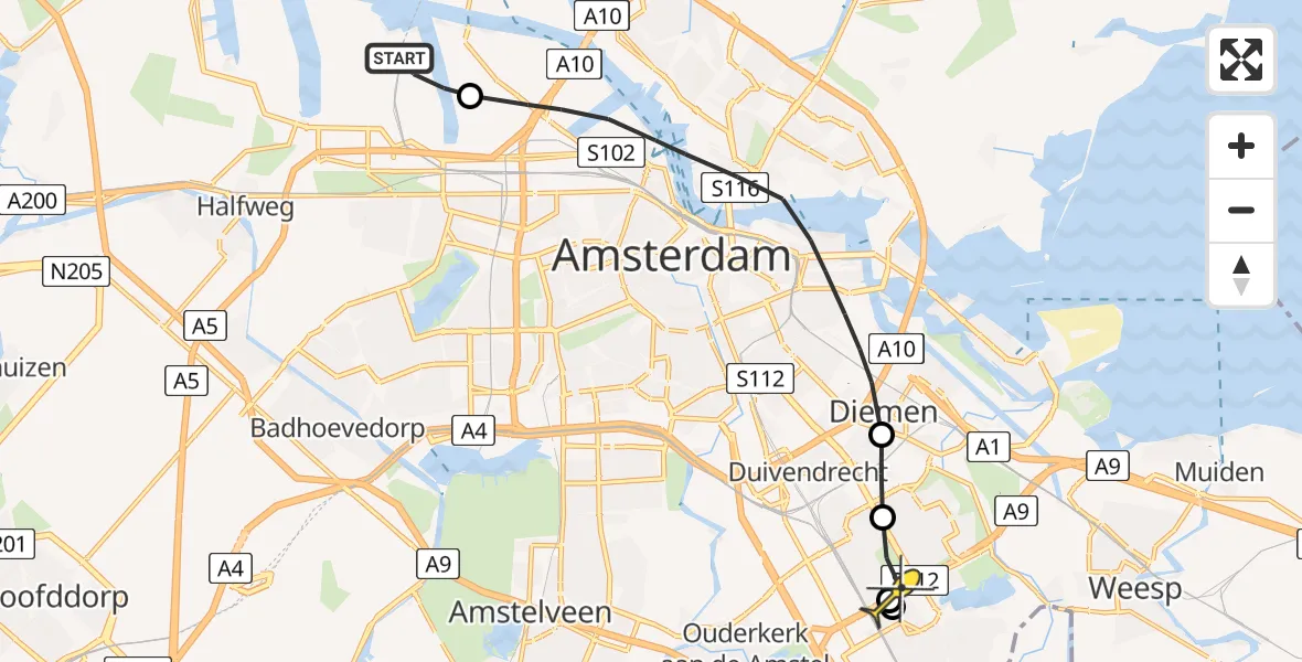 Routekaart van de vlucht: Lifeliner 1 naar Amsterdam