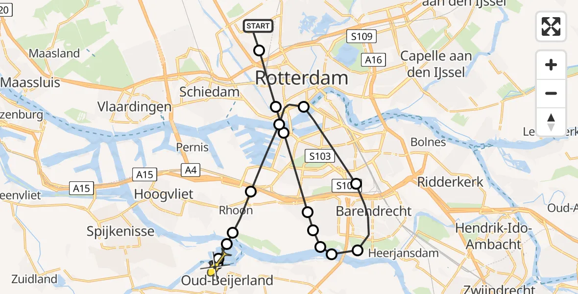 Routekaart van de vlucht: Lifeliner 2 naar Oud-Beijerland