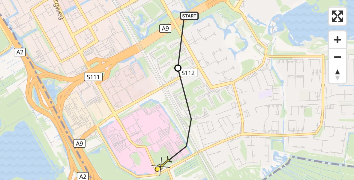 Routekaart van de vlucht: Lifeliner 1 naar Academisch Medisch Centrum (AMC)