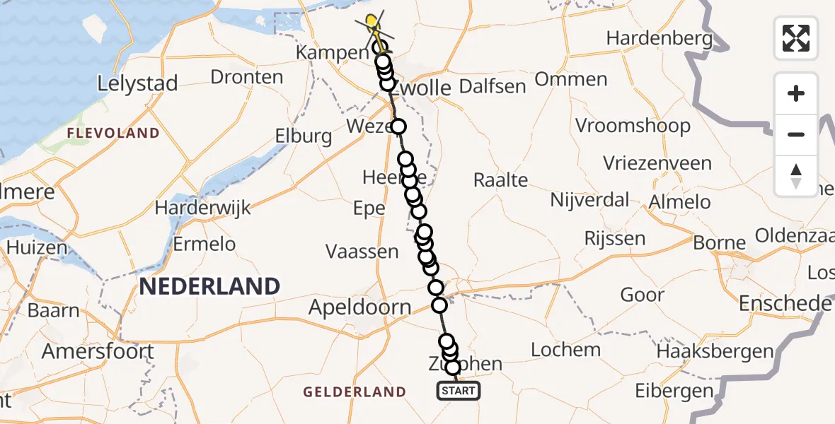 Routekaart van de vlucht: Ambulanceheli naar Mastenbroek
