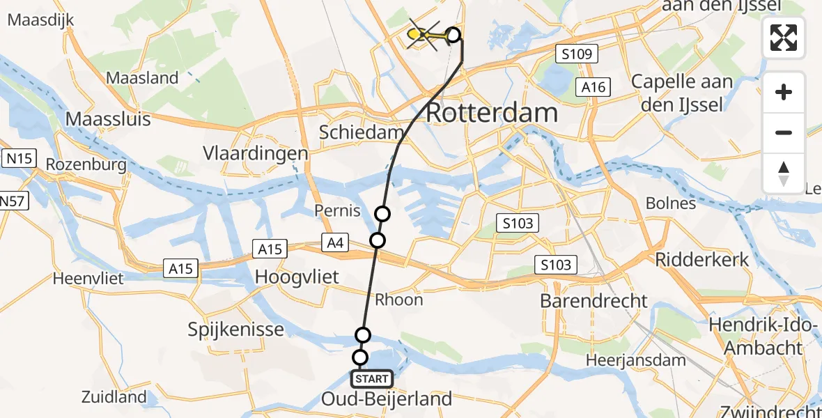 Routekaart van de vlucht: Lifeliner 2 naar Rotterdam The Hague Airport