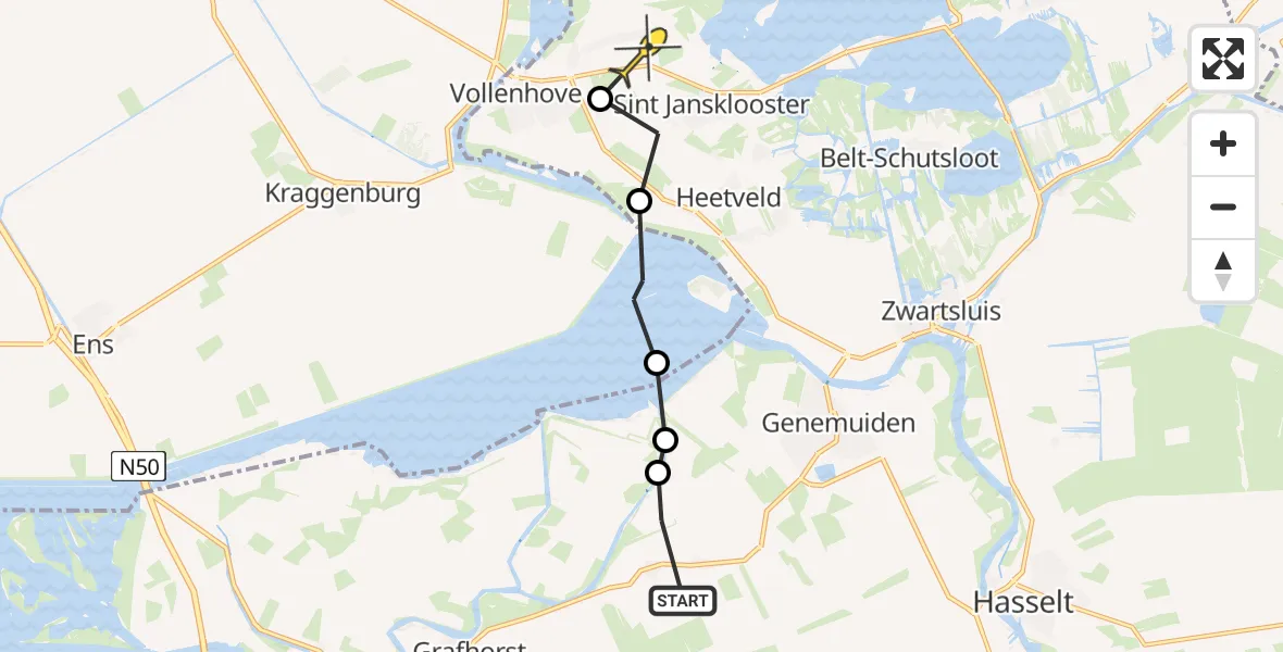 Routekaart van de vlucht: Ambulancehelikopter naar Sint Jansklooster