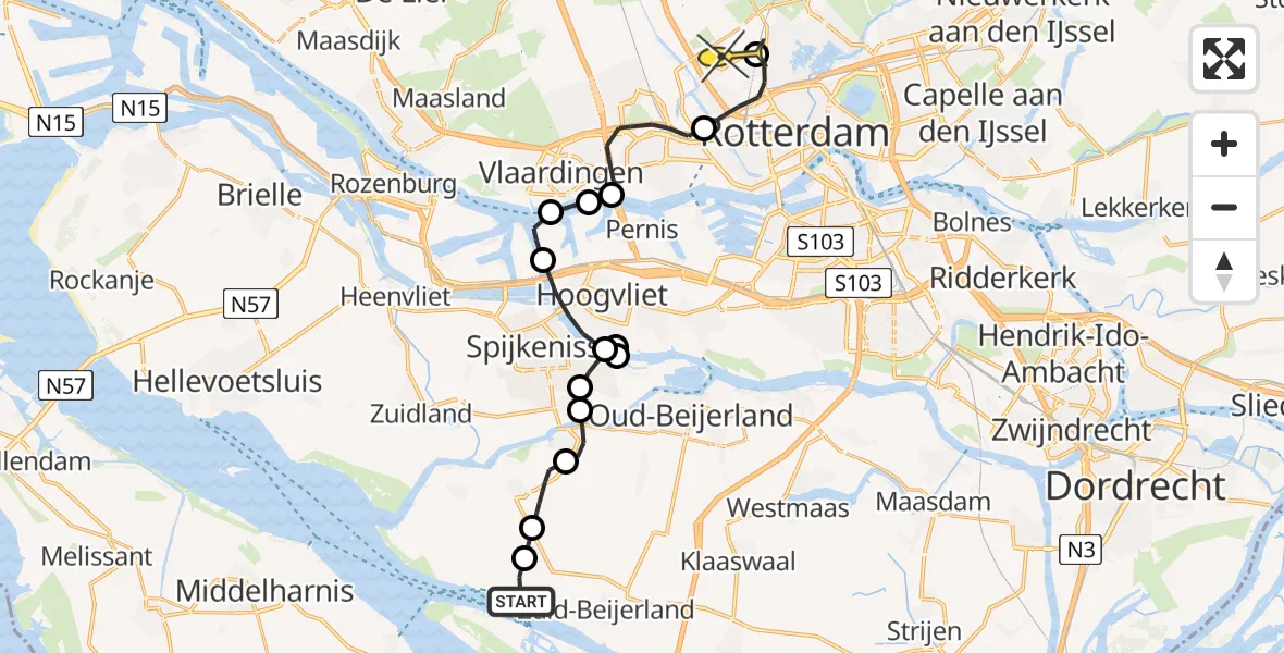 Routekaart van de vlucht: Lifeliner 2 naar Rotterdam The Hague Airport