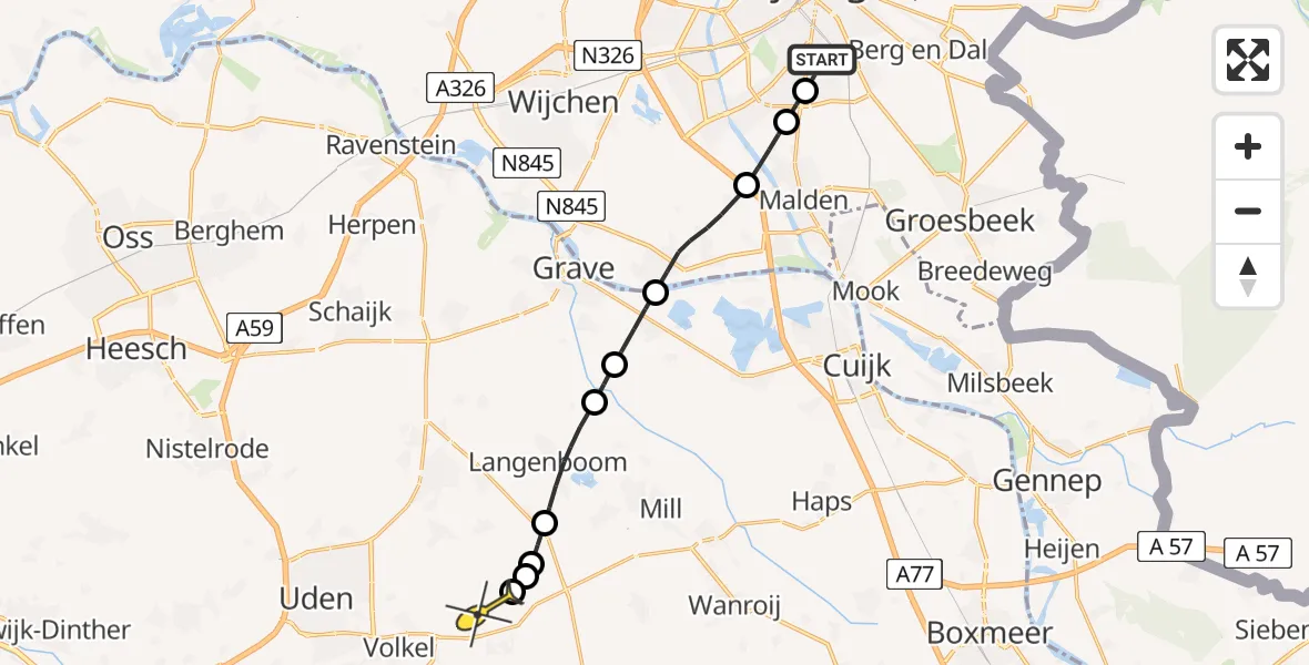 Routekaart van de vlucht: Lifeliner 3 naar Vliegbasis Volkel