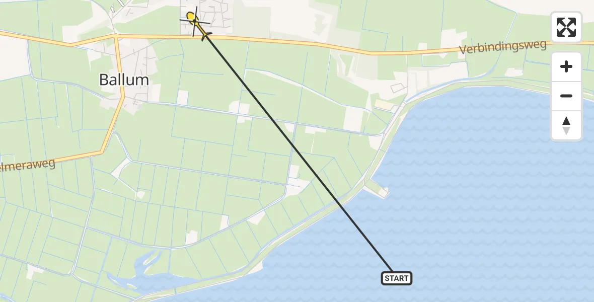 Routekaart van de vlucht: Ambulancehelikopter naar Ameland Airport Ballum