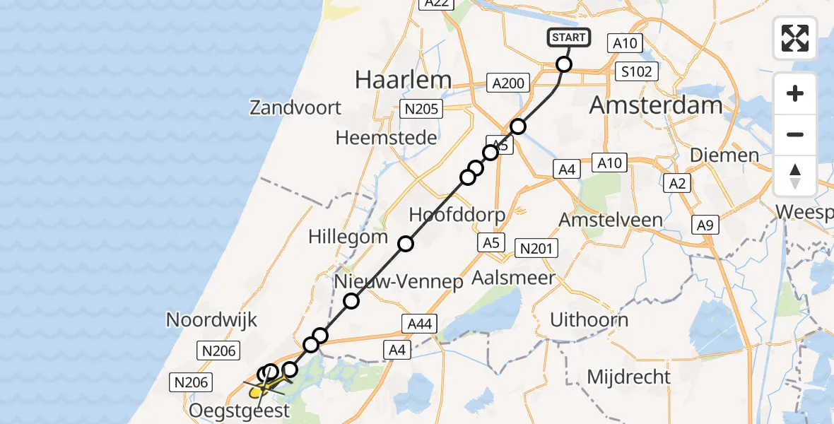 Routekaart van de vlucht: Lifeliner 1 naar Warmond