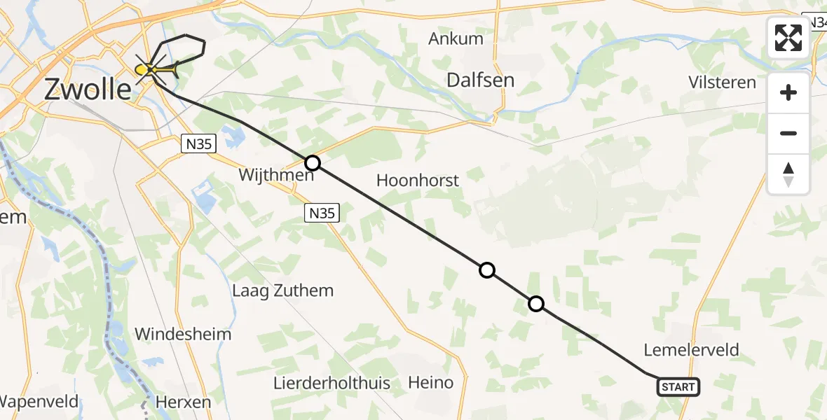 Routekaart van de vlucht: Lifeliner 4 naar Zwolle