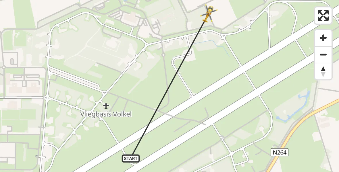 Vluchtroute Traumahelikopter van Vliegbasis Volkel naar Vliegbasis Volkel