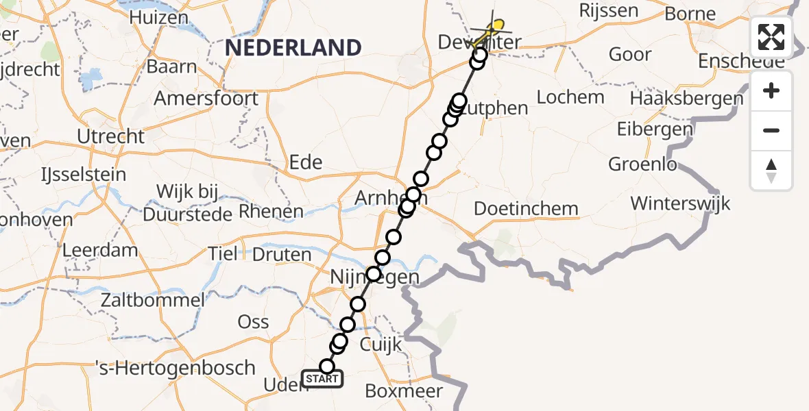 Routekaart van de vlucht: Lifeliner 3 naar Deventer