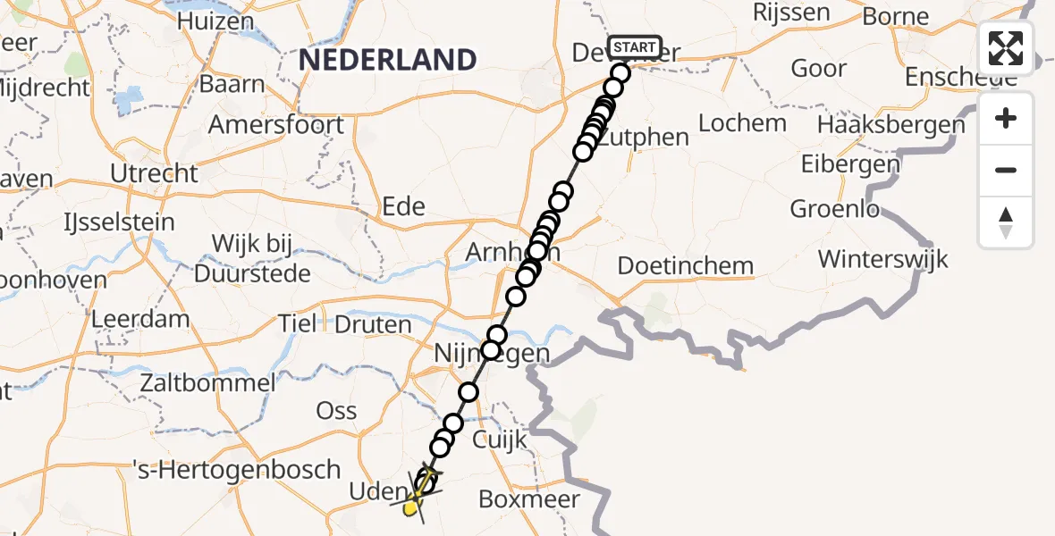 Routekaart van de vlucht: Lifeliner 3 naar Vliegbasis Volkel