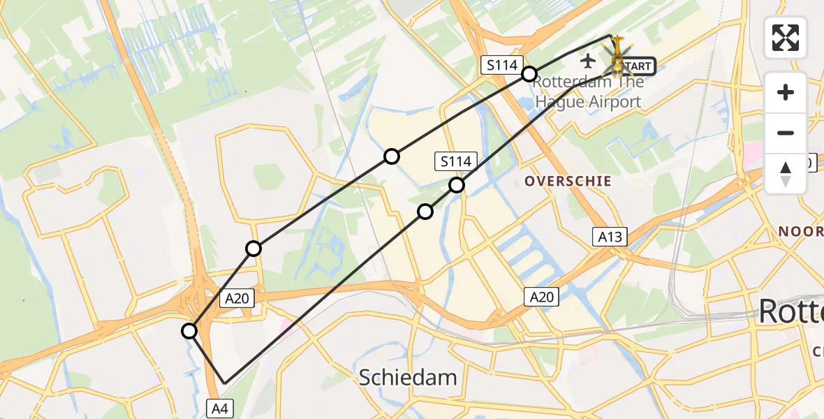 Vluchtroute Traumahelikopter Rotterdam The Hague Airport - Rotterdam The Hague Airport, 17 december 2023, 10:06