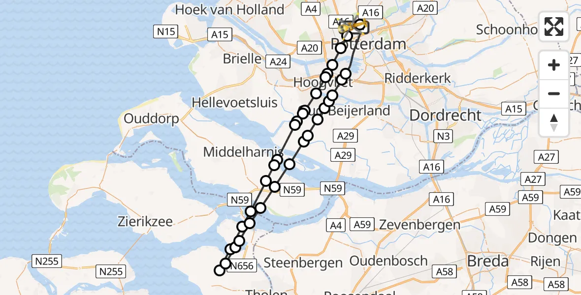 Vluchtroute Traumahelikopter Rotterdam The Hague Airport - Rotterdam The Hague Airport, 17 december 2023, 10:40
