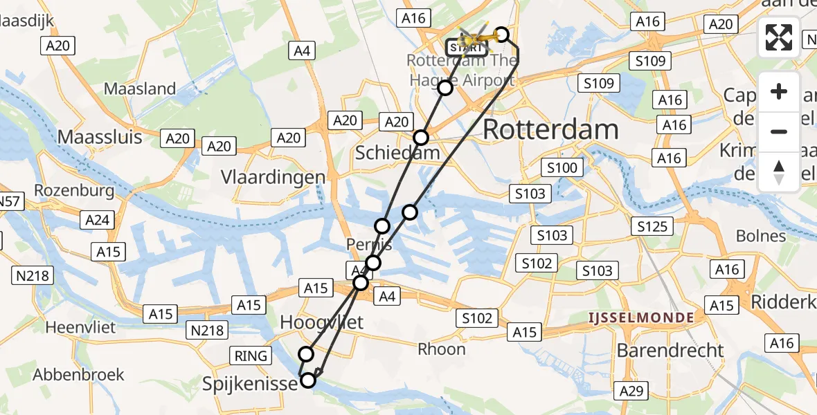 Vluchtroute Traumahelikopter Rotterdam The Hague Airport - Rotterdam The Hague Airport, 17 december 2023, 11:58