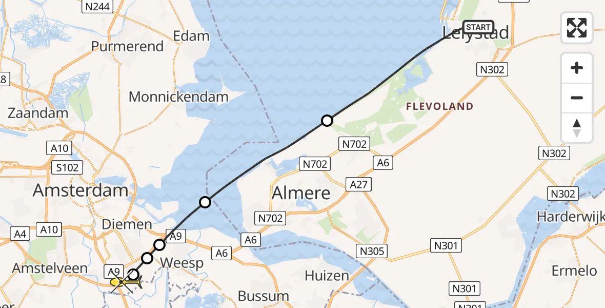 Routekaart van de vlucht: Lifeliner 1 naar Academisch Medisch Centrum (AMC)