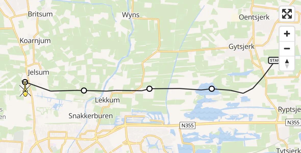 Routekaart van de vlucht: Ambulancehelikopter naar Vliegbasis Leeuwarden