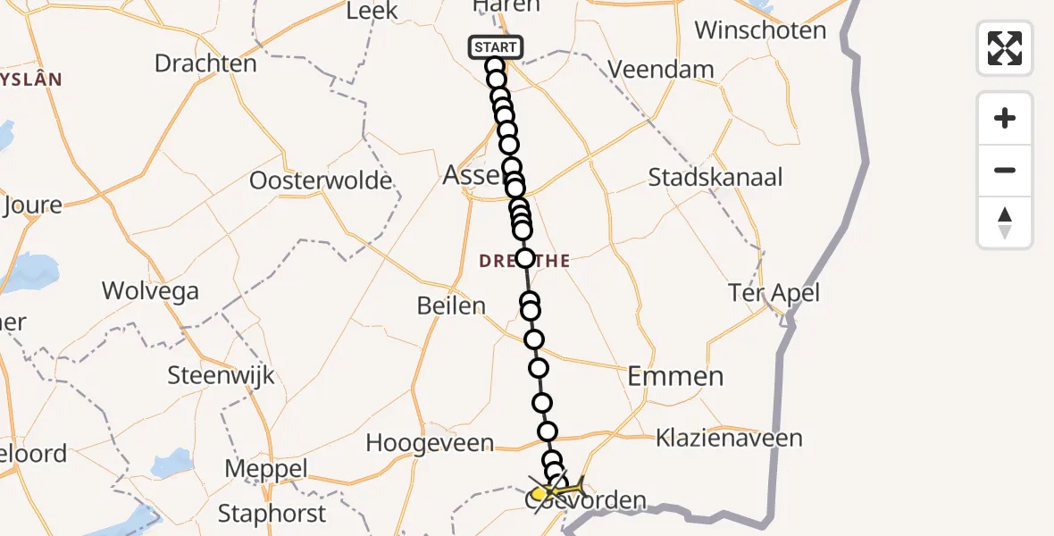 Routekaart van de vlucht: Lifeliner 4 naar Coevorden
