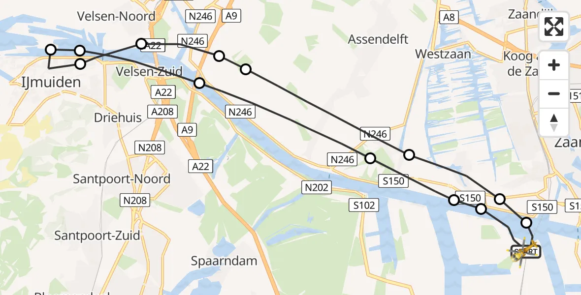 Vluchtroute Traumahelikopter Amsterdam Heliport - Amsterdam Heliport, 17 december 2023, 13:47