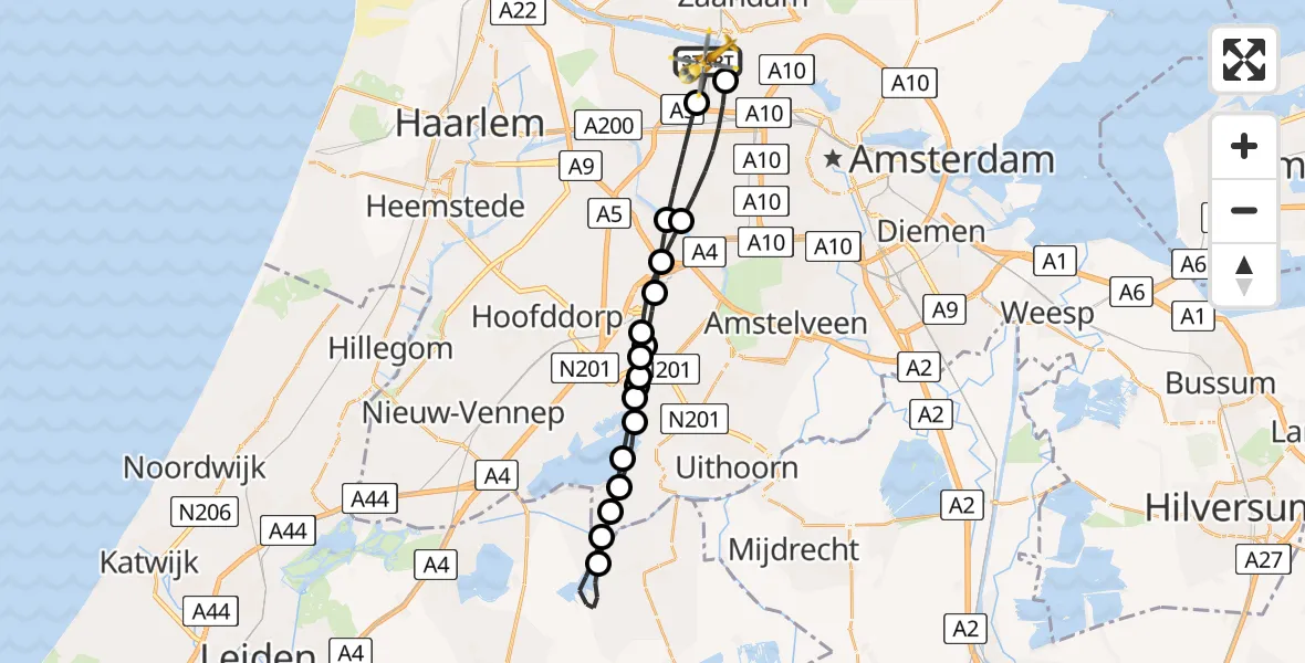 Vluchtroute Traumahelikopter Amsterdam Heliport - Amsterdam Heliport, 17 december 2023, 14:09