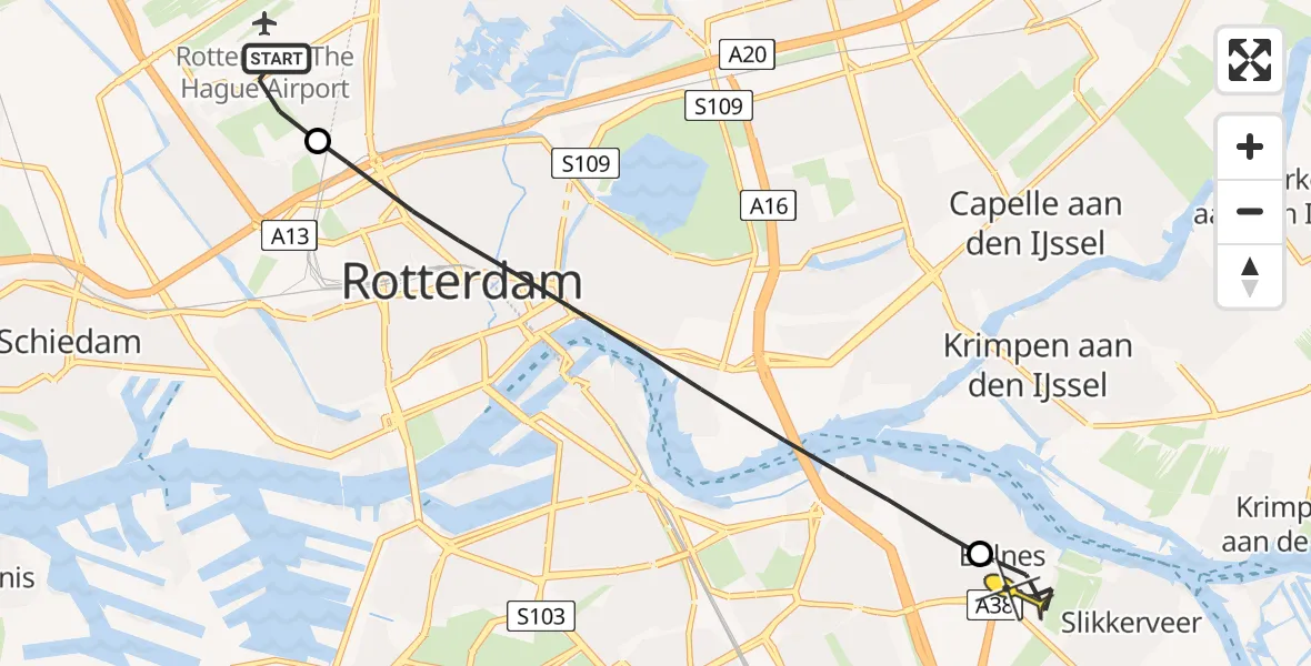 Routekaart van de vlucht: Lifeliner 2 naar Ridderkerk