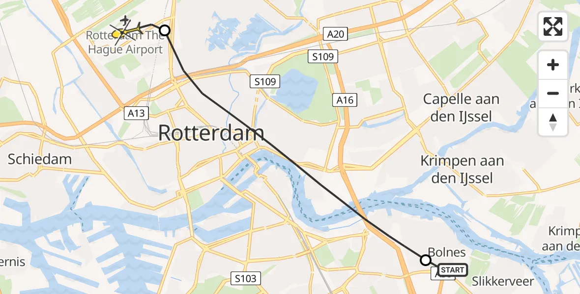 Routekaart van de vlucht: Lifeliner 2 naar Rotterdam The Hague Airport