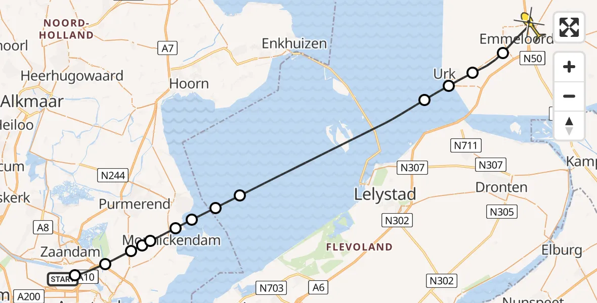 Routekaart van de vlucht: Lifeliner 1 naar Emmeloord