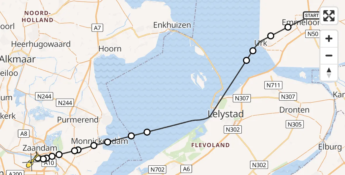 Routekaart van de vlucht: Lifeliner 1 naar Amsterdam Heliport