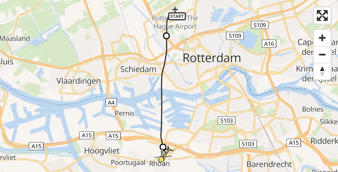 Routekaart van de vlucht: Lifeliner 2 naar Rhoon