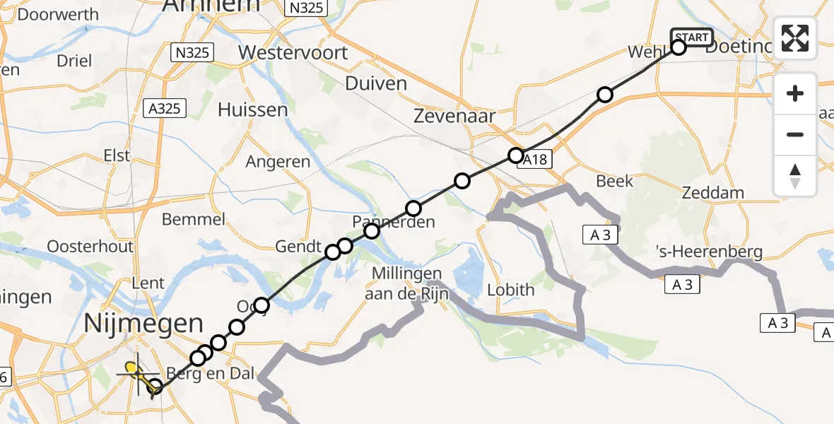 Routekaart van de vlucht: Lifeliner 3 naar Radboud Universitair Medisch Centrum